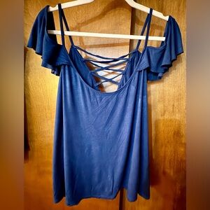 Elegant Navy Blue Ruffle Top